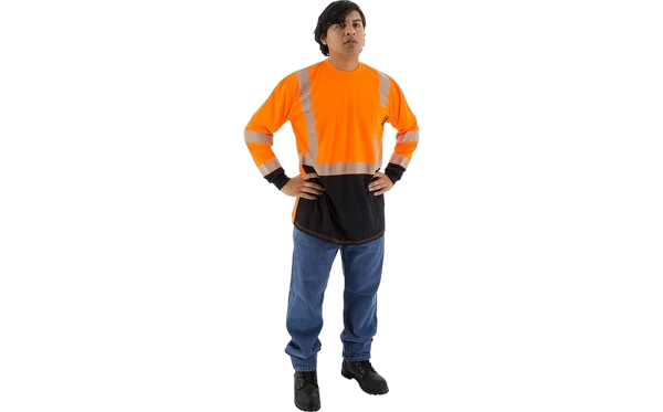 majestic-mens-high-visibility-long-sleeve-shirt-with-reflective-chainsaw-striping-ansi-2-r-orange-front-workwear-wearhouse-work-boots-apparel-safety-gear
