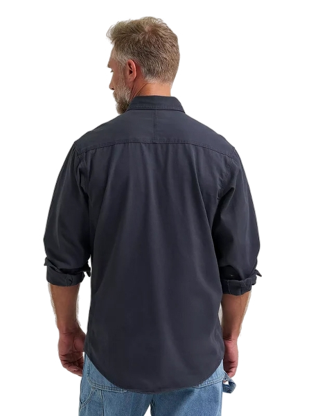 wrangler-mens--riggs-workwear-long-sleeve-button-down-solid-twill-work-shirt-navy-back-workwear-wearhouse-work-boots-apparel-safety-gear
