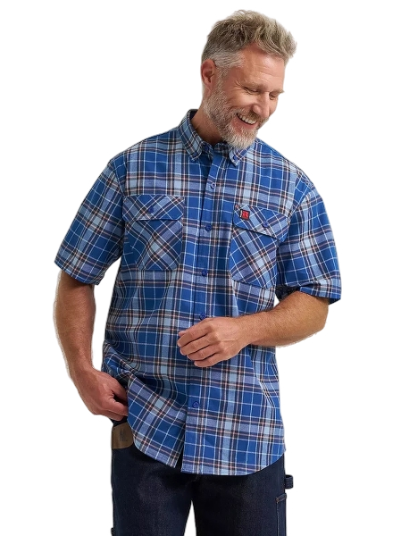 wrangler-mens-riggs-workwear-foreman-plaid-work-shirt-bluefish-front-workwear-wearhouse-work-boots-apparel-safety-gear
