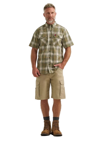 wrangler-mens-riggs-workwear-foreman-plaid-work-shirt-olive-full-workwear-wearhouse-work-boots-apparel-safety-gear
